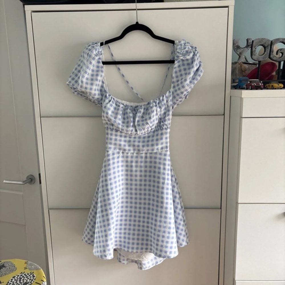 Jack Wills Blue and White Gingham Midi Dress